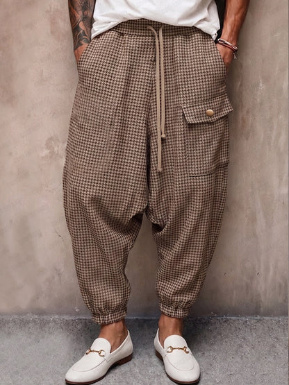 Casual Plaid Drop Crotch Joggers