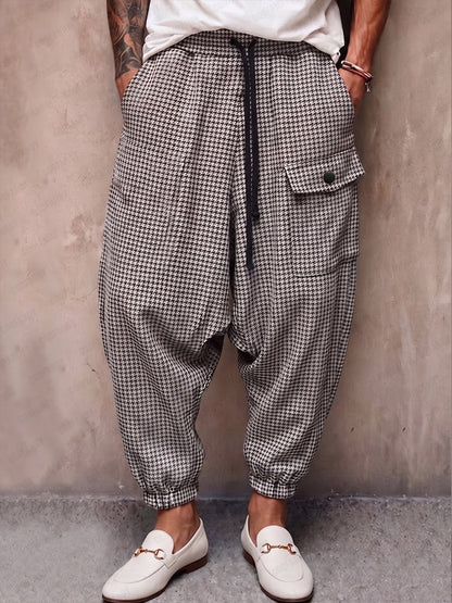 Casual Plaid Drop Crotch Joggers