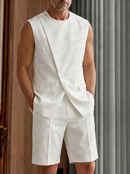 Smart Casual Relaxed Fit Suit Vest and Shorts Set