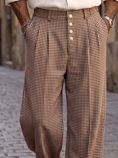 Urban Style Multi-Button Front Plaid Pants