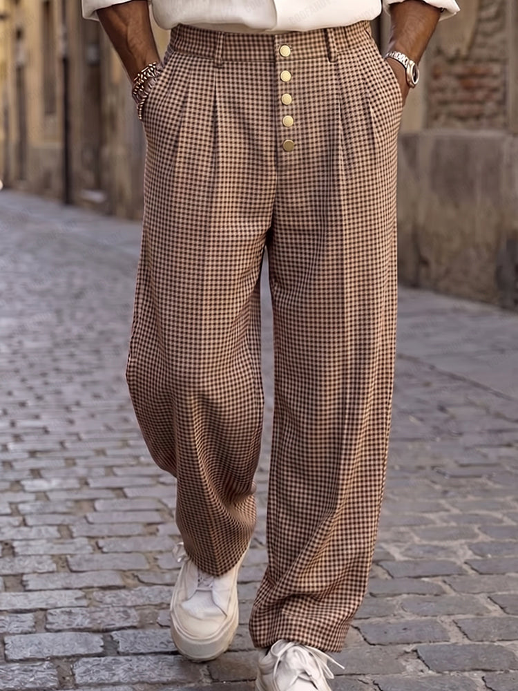 Urban Style Multi-Button Front Plaid Pants