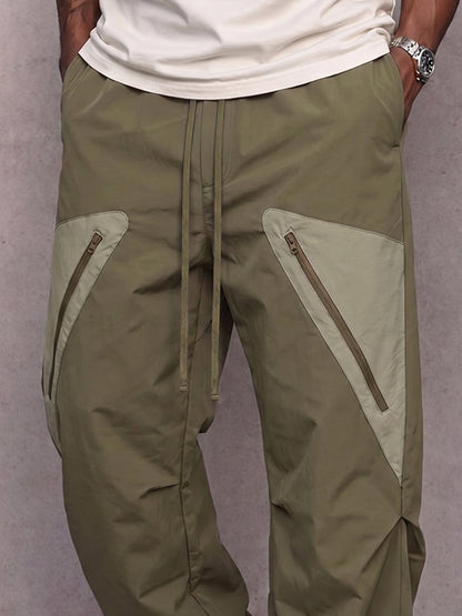 Versatile Utility Contrast Zipper Pockets Cargo Pants