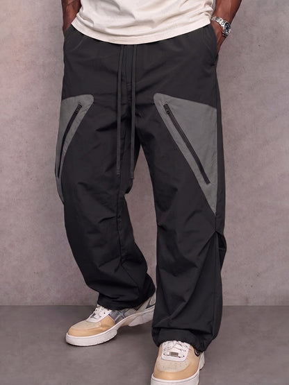 Versatile Utility Contrast Zipper Pockets Cargo Pants