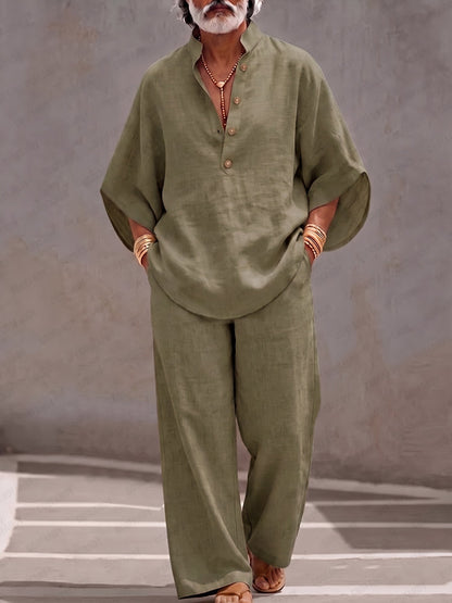 Minimalist 100% Cotton Batwing Sleeve Top and Pants Set