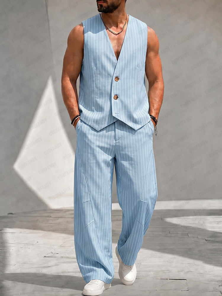 Smart Casual Pinstripe Loose Fit Matching Sets