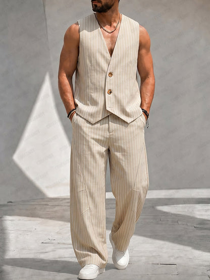 Smart Casual Pinstripe Loose Fit Matching Sets