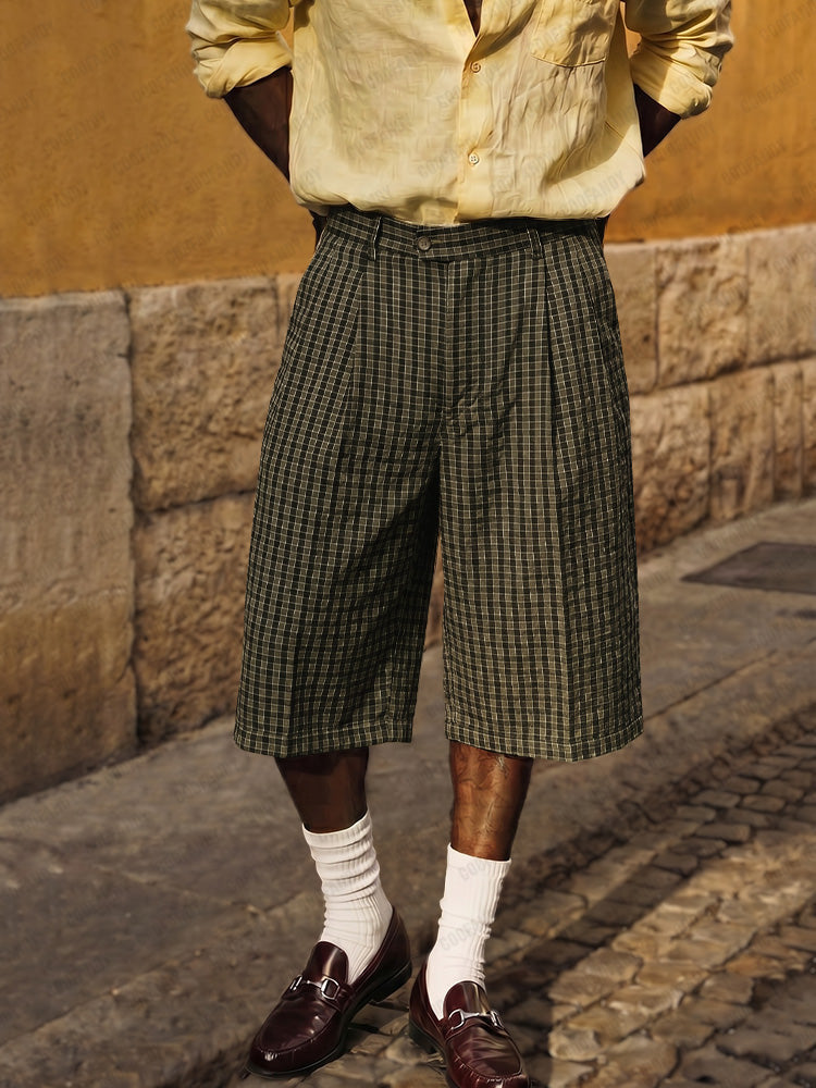 Classic Vintage Puckered Texture Plaid Shorts