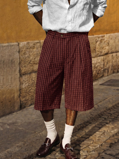 Classic Vintage Puckered Texture Plaid Shorts