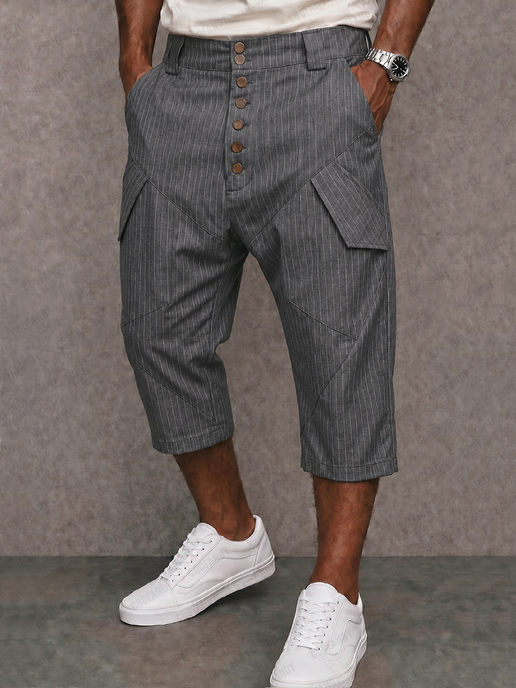 Utility Cargo Pockets Striped Capri Pants