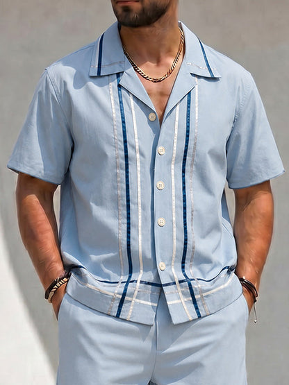 Vacation Summer Stripe Shirt Shorts Set