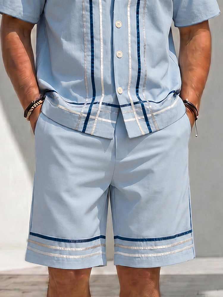 Vacation Summer Stripe Shirt Shorts Set
