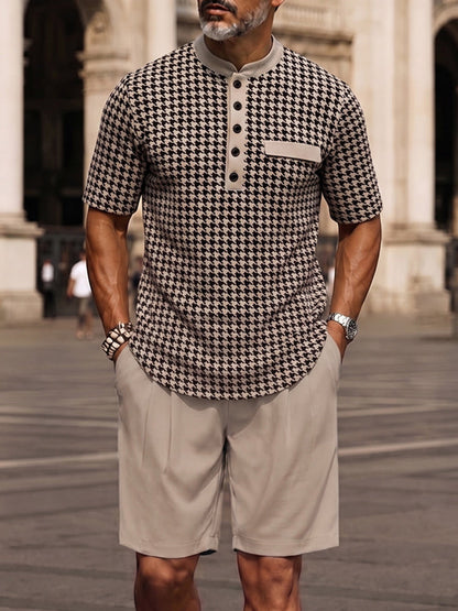 Stylish Houndstooth Check Print Matching Set