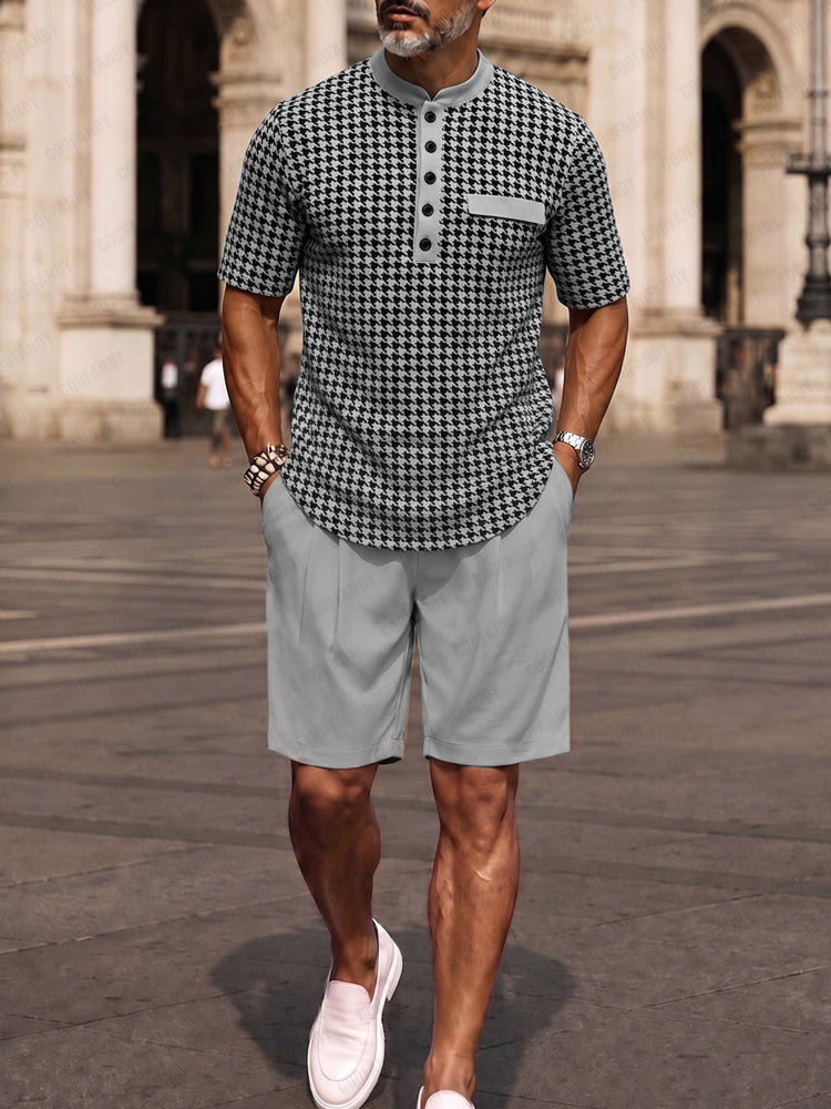 Stylish Houndstooth Check Print Matching Set