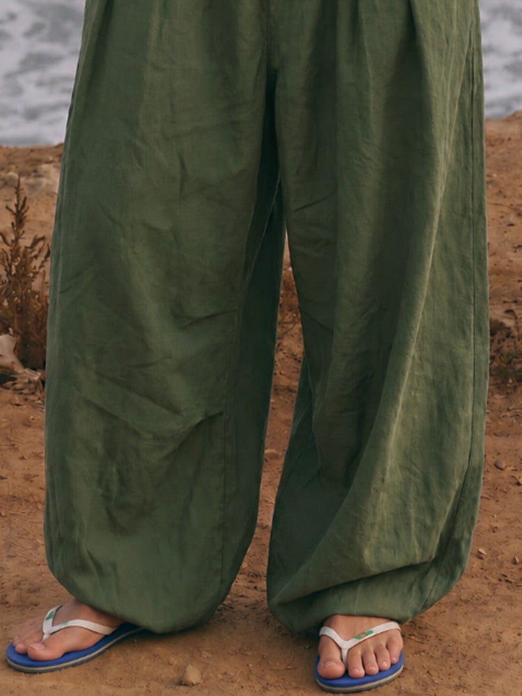Comfy Loose Fit Wide-Leg Cotton Lantern Pants
