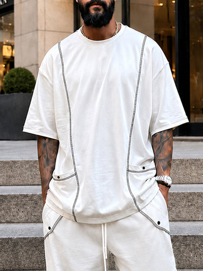 Casual Loose Contrast Seam Design T-Shirt Set