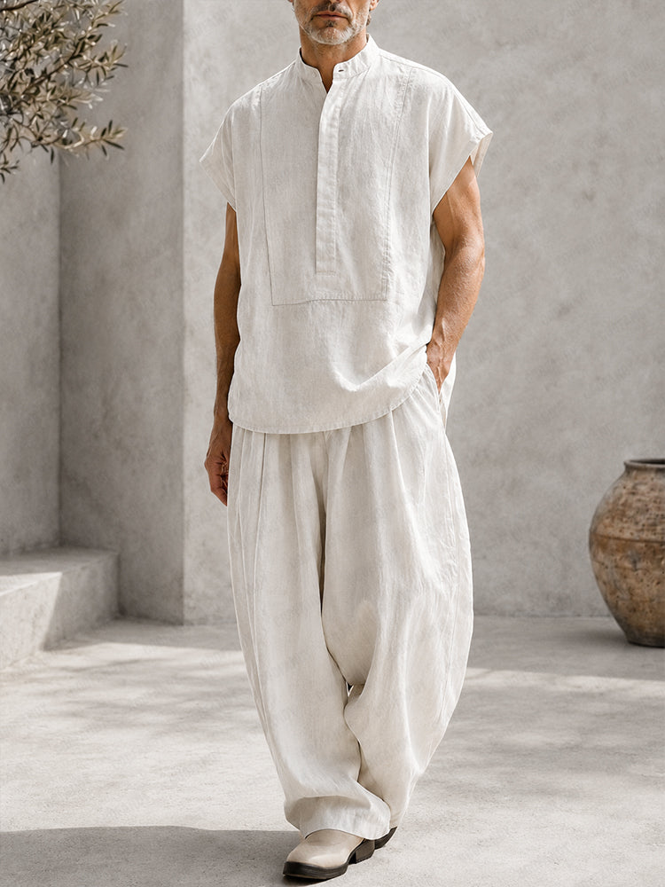 Effortless 100% Cotton Tank Top Baggy Pants Set