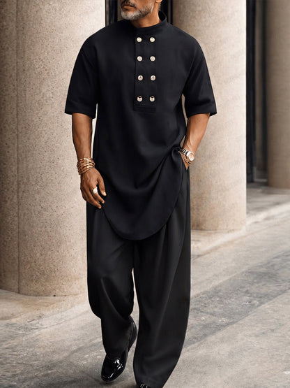 Casual Button Up Longline Top and Pants Set