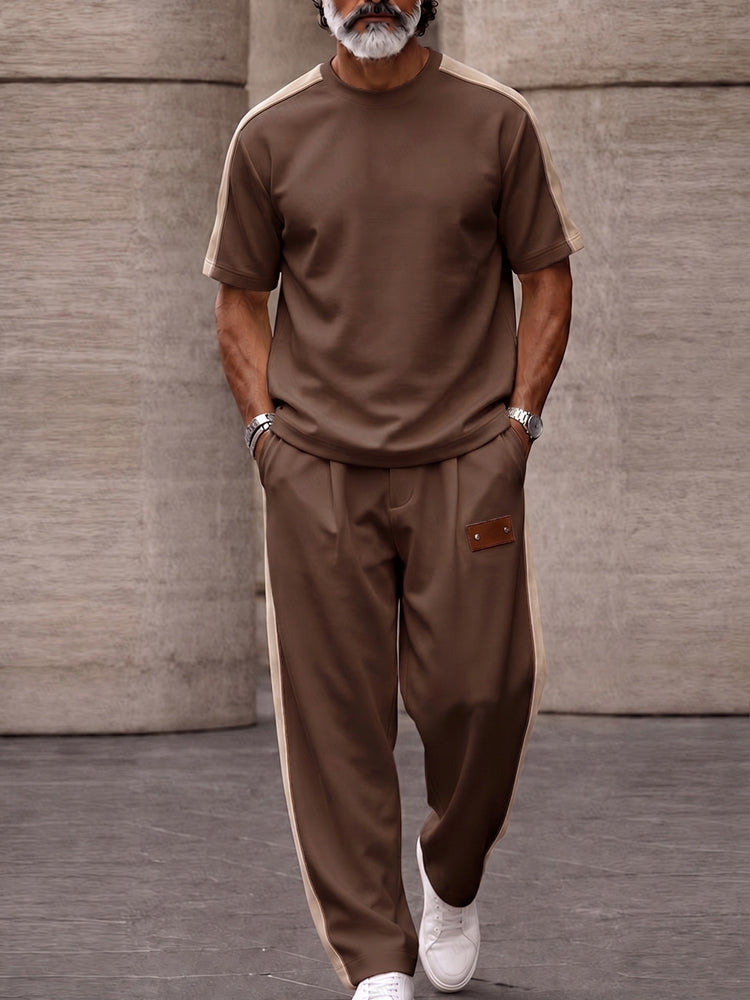 Urban Casual Contrast Patchwork Matching Set