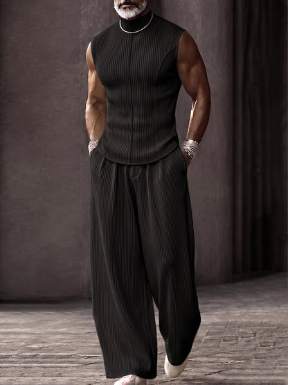 Muscle Fit Sleeveless Turtleneck Top Pants Set