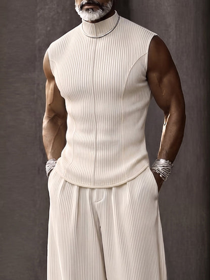 Muscle Fit Sleeveless Turtleneck Top Pants Set