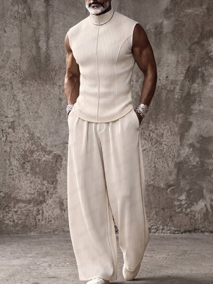 Muscle Fit Sleeveless Turtleneck Top Pants Set