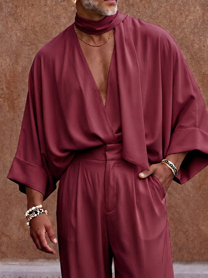Luxe Resort Draped Two Piece Set with Scarf