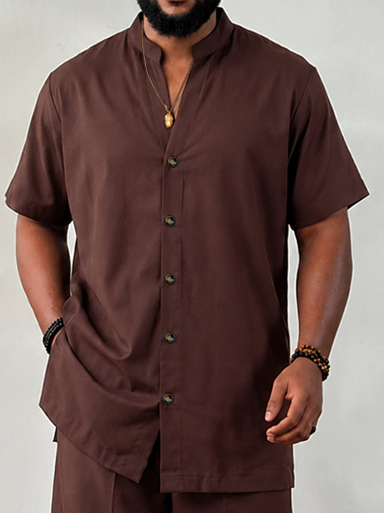 Casual Loose Mandarin Collar Shirt Pants Set