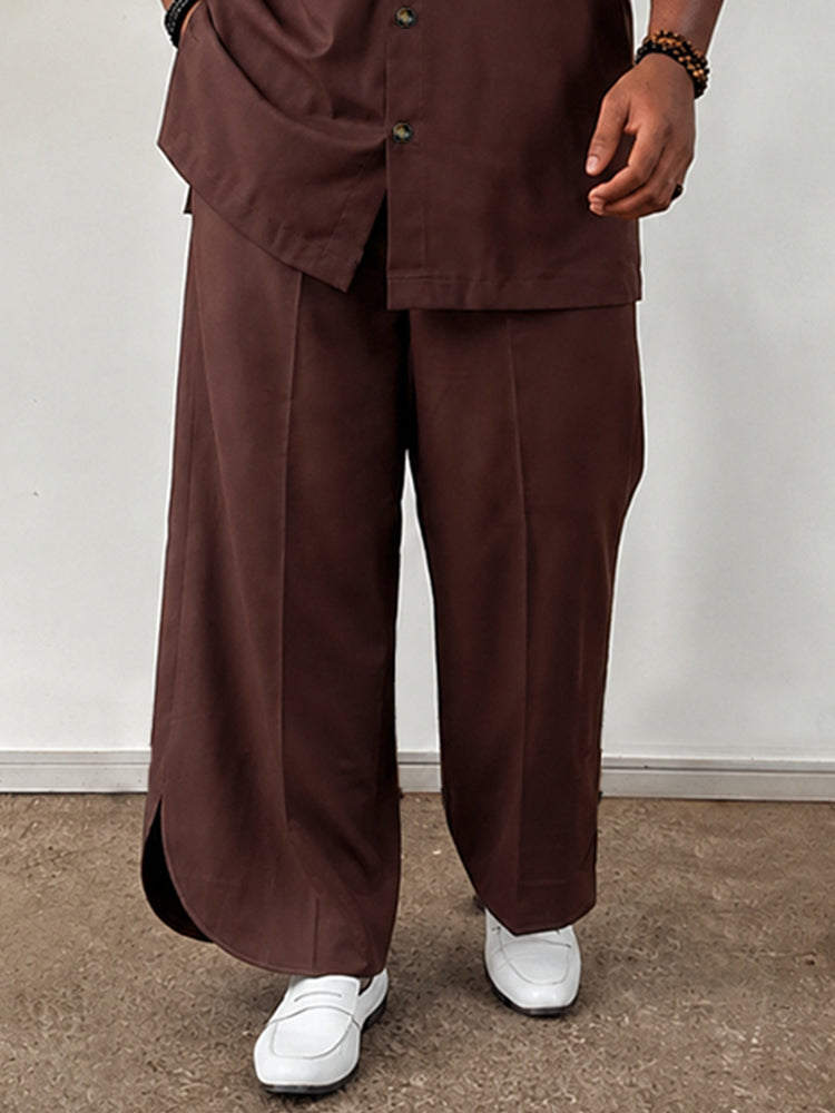 Casual Loose Mandarin Collar Shirt Pants Set