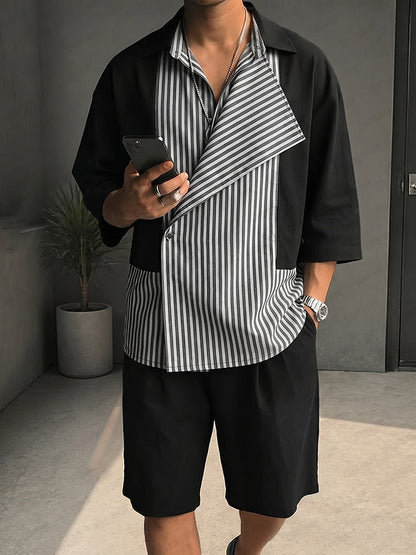 Fashion Contrast Color Stripe Patchwork Matching Set