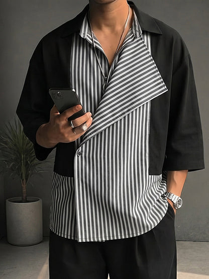 Fashion Contrast Color Stripe Patchwork Matching Set