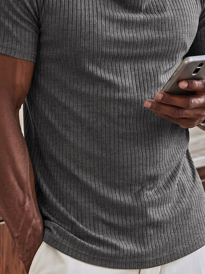 Slim Fit Vertical Ribbed Cowl Neck T-Shirt
