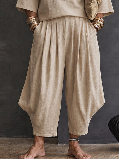 Trendy 100% Cotton Hooded Top and Lantern Pants Set