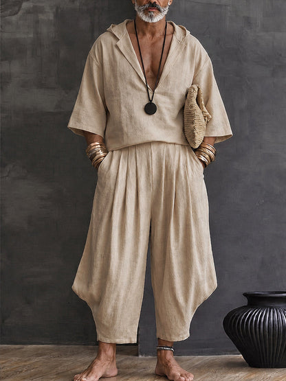Trendy 100% Cotton Hooded Top and Lantern Pants Set