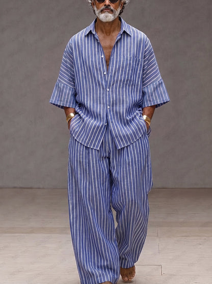 Chic Loose Fit Vertical Stripe Matching Set