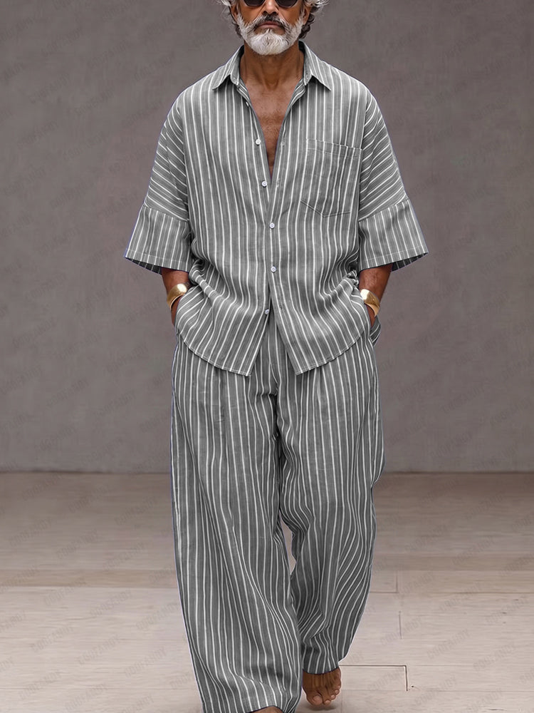 Chic Loose Fit Vertical Stripe Matching Set