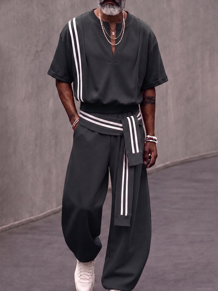 Fashion Sporty Contrast Color Stripe Matching Set