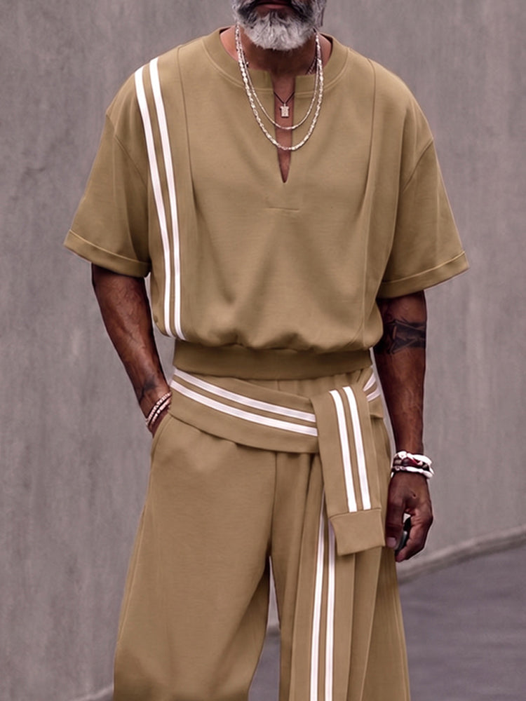 Fashion Sporty Contrast Color Stripe Matching Set