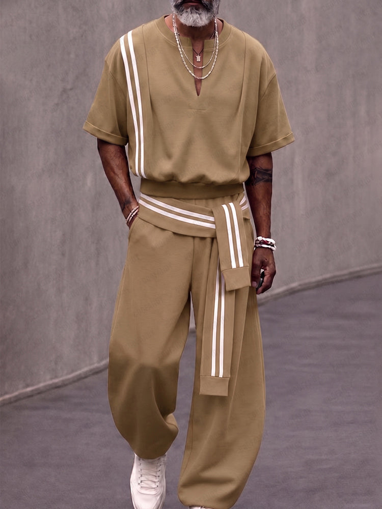 Fashion Sporty Contrast Color Stripe Matching Set