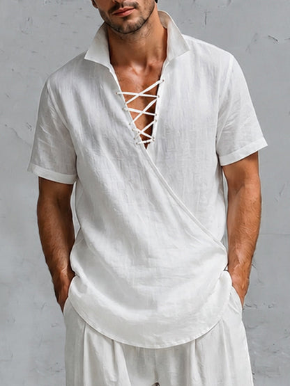 Casual 100% Cotton Crossover Front Shirt Pant Set
