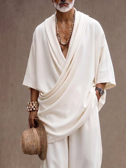 Effortless Loose Draped Cross-Front Longline Top Set