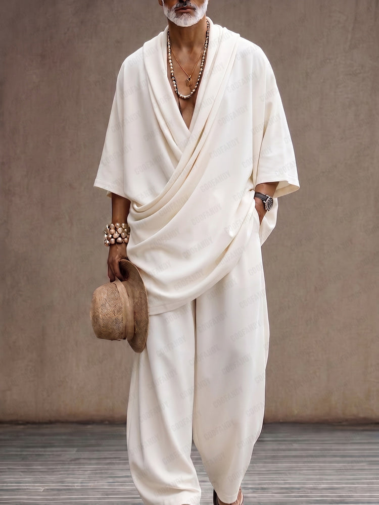Effortless Loose Draped Cross-Front Longline Top Set