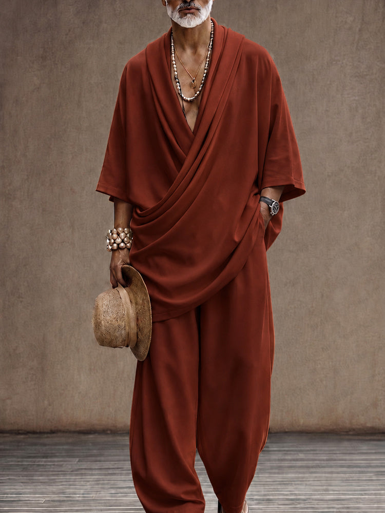 Effortless Loose Draped Cross-Front Longline Top Set