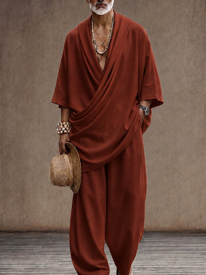 Effortless Loose Draped Cross-Front Longline Top Set