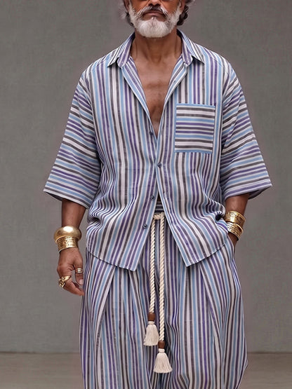 Stylish Loose Fit Stripe Shirt Pants Set