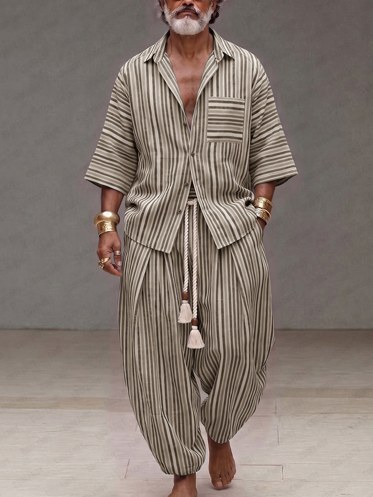 Stylish Loose Fit Stripe Shirt Pants Set