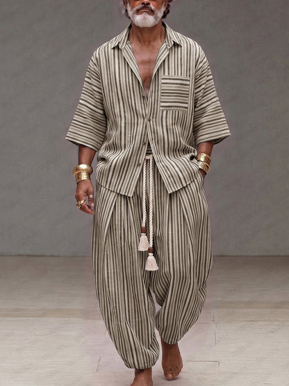 Stylish Loose Fit Stripe Shirt Pants Set