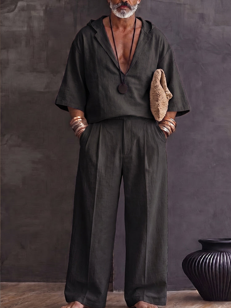 Natural Loose Fit Cotton Shirt Pants Set