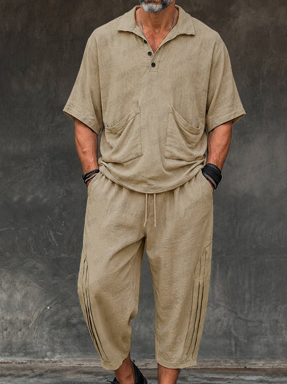 Relaxed Fit Washed Cotton Shirt Shorts Set