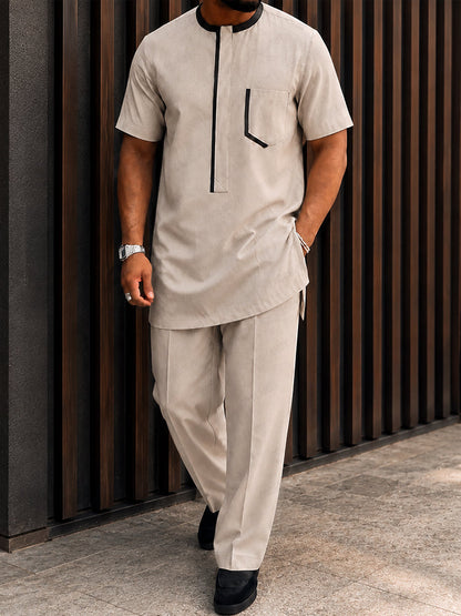 Casual Hidden Button Placket Longline Shirt Set