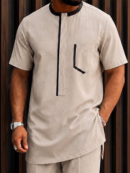 Casual Hidden Button Placket Longline Shirt Set